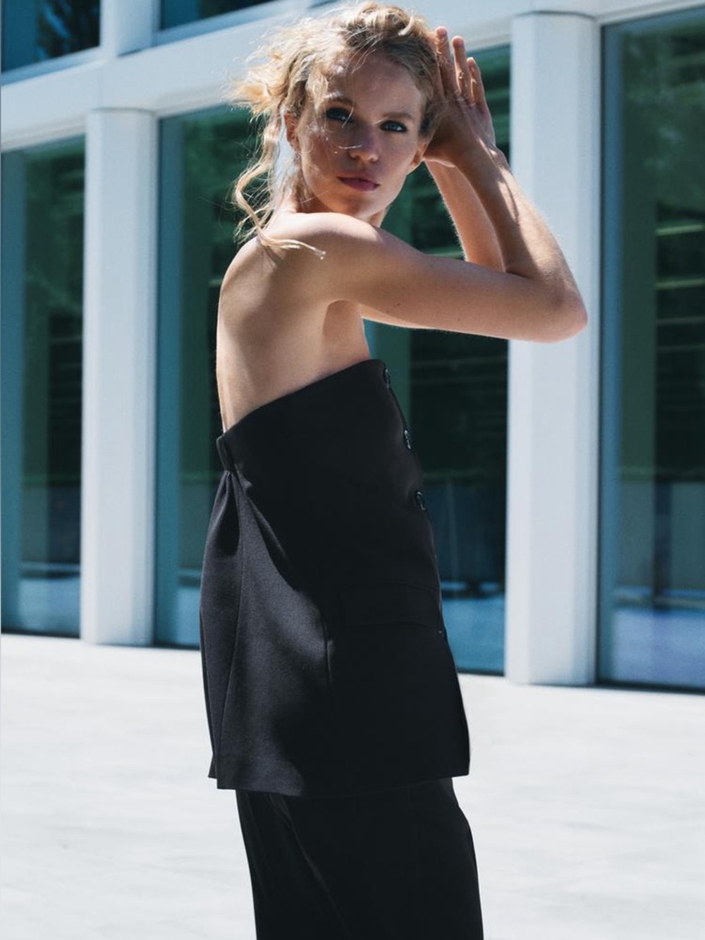 ZARA Strapless Black Button-Front Bustier Top